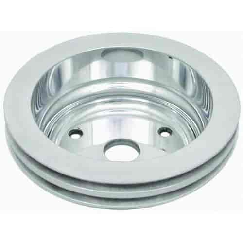 RPC - Polished Aluminium Crankshaft Pulley, Double Groove, 6.60" Dia, 2.30" Bolt Circle Fits 1969-85 S/B Chev 283-350 with Long Water Pump