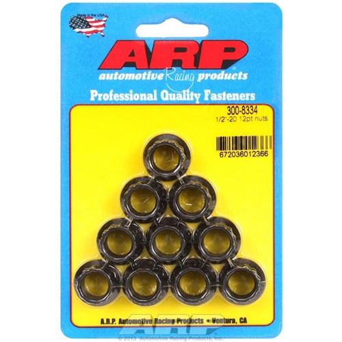 ARP - 12-Point Nut, Chrome Moly Black Oxide 1/2" UNF Thread, 9/16" Socket (10-Pack) - AR300-8334