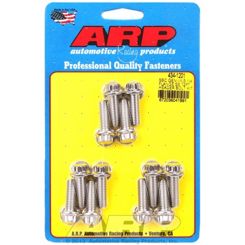 ARP - Exhaust Header Bolt Kit, 12-Point S/S fits GM LS Series M8 X .984" UHL (12 Pack) 1/4" Wide Header Flange - AR434-1201