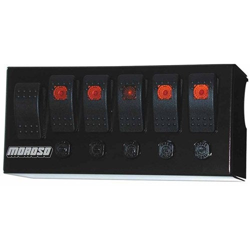 MOROSO - Cage Mount Switch Panel, 3.750" x 8" Includes Momentary Starter Switch With 5 Accessory Switches With 20 Amp Circuit Breakers - MO74190