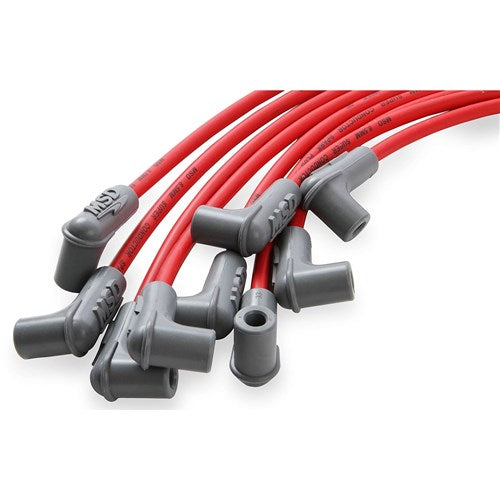 MSD - Super Conductor Spark Plug Lead Set 8.5mm, Red, Universal 8 Cyl 90Â° Plug/90Â° HEI Distributor Cap Terminal - MSD31229