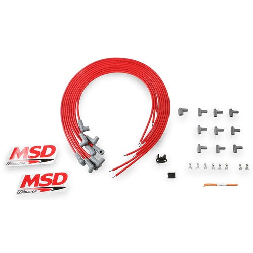 MSD - Super Conductor Spark Plug Lead Set 8.5mm, Red, Universal 8 Cyl 90Â° Plug/90Â° HEI Distributor Cap Terminal - MSD31229