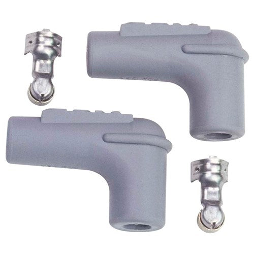 MSD - Replacement Boots and Terminals Silicone, Grey 90° Spark Plug Boots with Terminals, 2 per Card - MSD3311