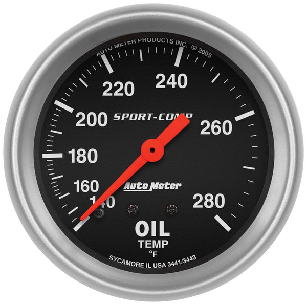 SALE!!! Auto Meter - Sport-Comp Series Oil Temperature Gauge 2-5/8", Full Sweep Mechanical, 140-280°F