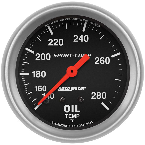 Auto Meter - !!!SALE!!! - Sport-Comp Series Oil Temperature Gauge 2-5/8", Full Sweep Mechanical, 140-280°F
